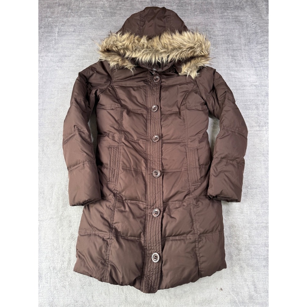 Aeropostale Jacket Women Small Brown Puffer Faux Fur Hood Down Fill Winter Coat
